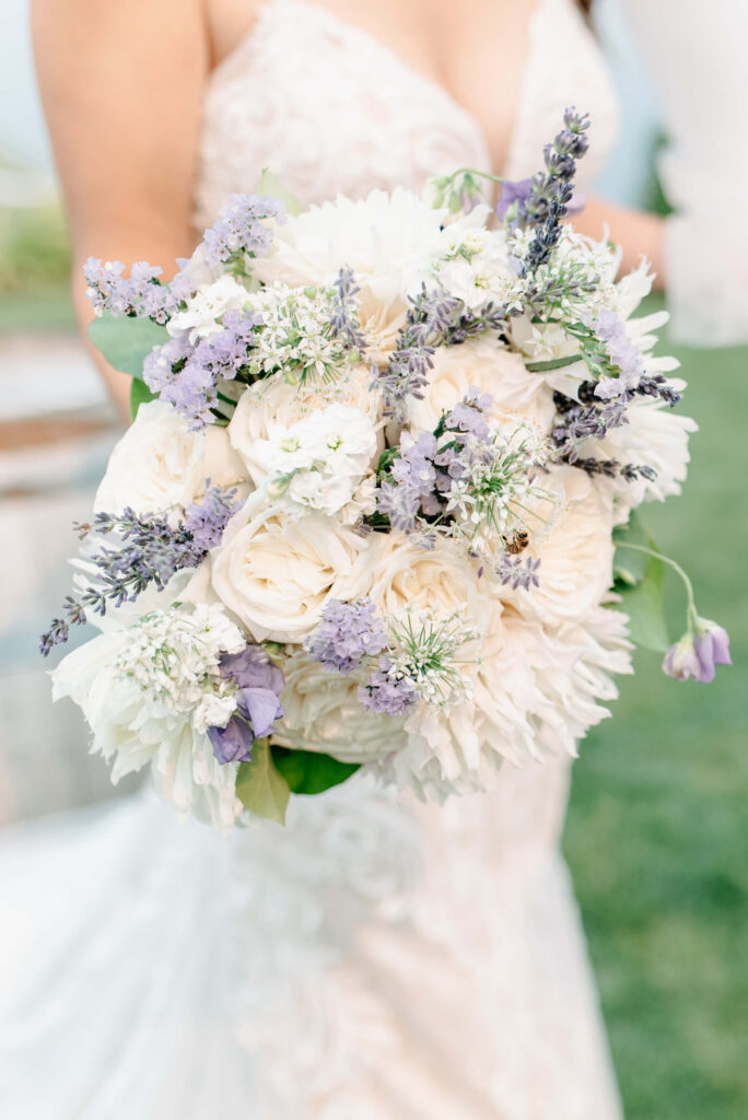 A happy bee in the bride's bouquet. 